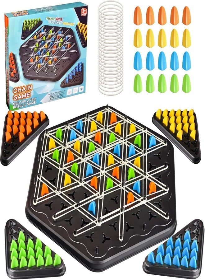Guellix Chain Triangle Chess Game, Strategy Board Games for Kids, Triangle Rubber Band Game, Family Games Chess Board Games for Family Night, 2 to 4 Players, Kids Christmas Birthday Gifts